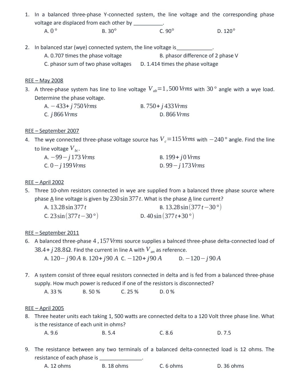 Solved 1 In A Balanced Three Phase Y Connected System T Chegg Com