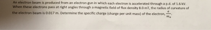 Solved An electron beam is produced from an electron gun in | Chegg.com