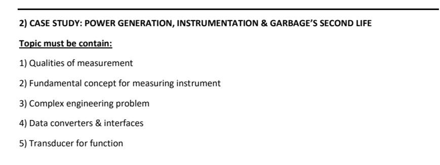 Solved 2) CASE STUDY: POWER GENERATION, INSTRUMENTATION & | Chegg.com