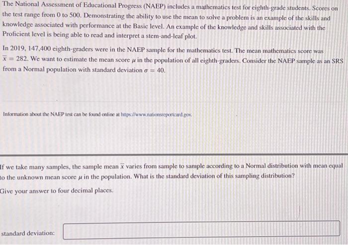Solved The National Assessment of Educational Progress | Chegg.com