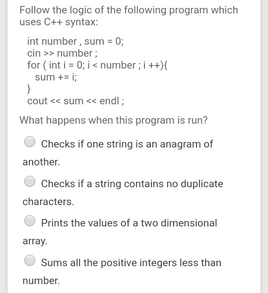 Solved Follow the logic of the following program which uses | Chegg.com