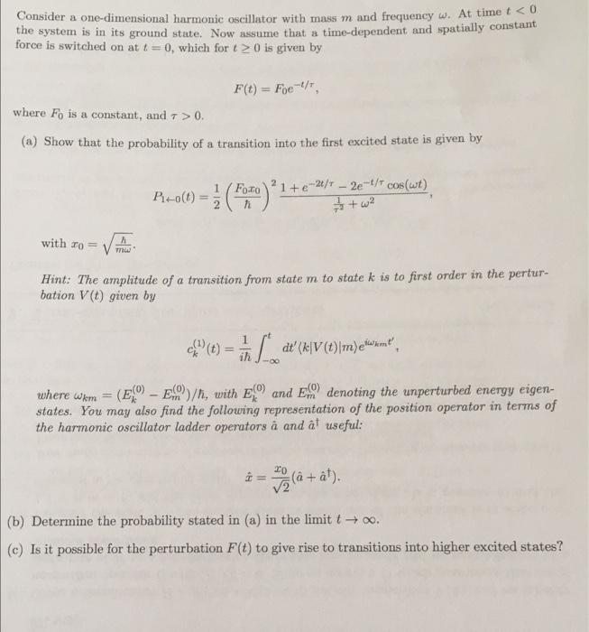 Solved Consider a one-dimensional harmonic oscillator with | Chegg.com