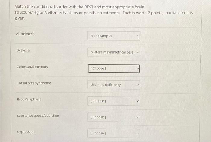 Solved Match the condition/disorder with the BEST and most | Chegg.com