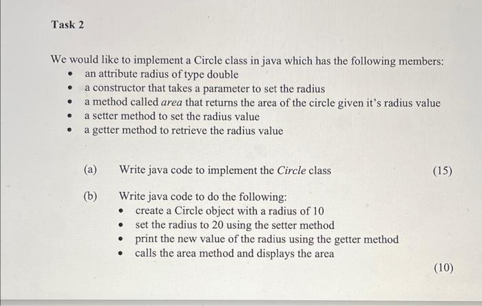Solved Task 2 We would like to implement a Circle class in | Chegg.com