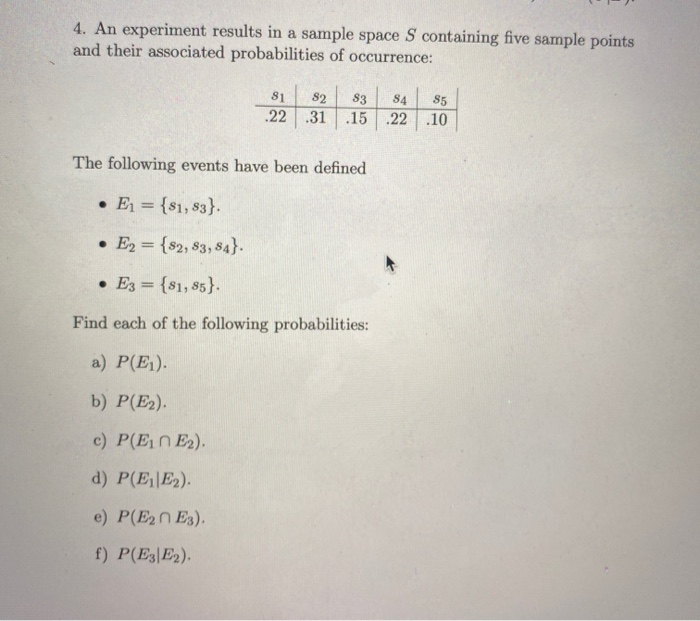 Solved 4. An experiment results in a sample space S | Chegg.com