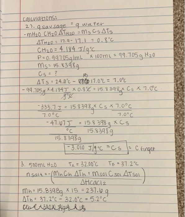 having trouble with 3 and 4.. it is a calorimetry lab
