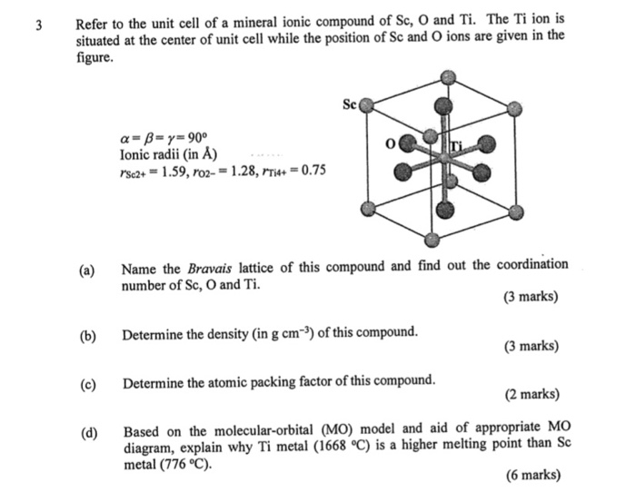 Solved 3 Refer to the unit cell of a mineral ionic compound | Chegg.com