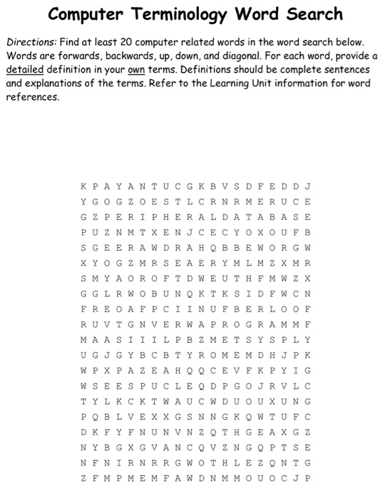 Solved Computer Terminology Word Search Directions Find At Chegg