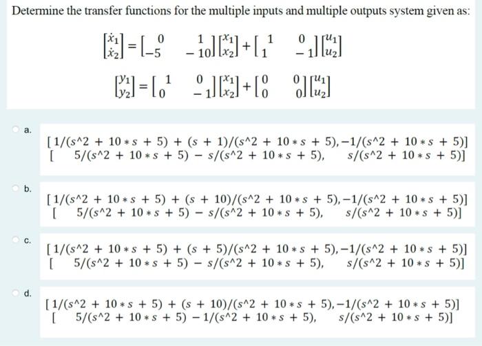 Solved Determine the transfer functions for the multiple | Chegg.com