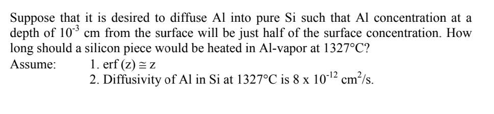 Solved Suppose that it is desired to diffuse Al into pure Si | Chegg.com