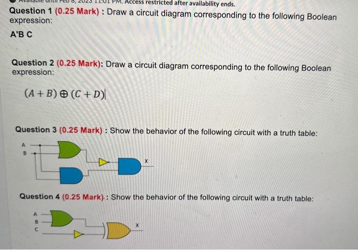 Solved Question 1 ( 0.25 Mark) : Draw a circuit diagram | Chegg.com