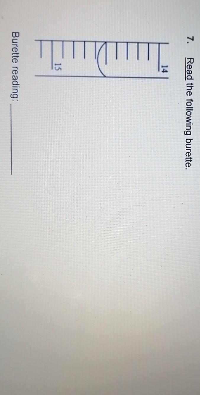 Solved 7. Read the following burette. 14 15 Burette reading
