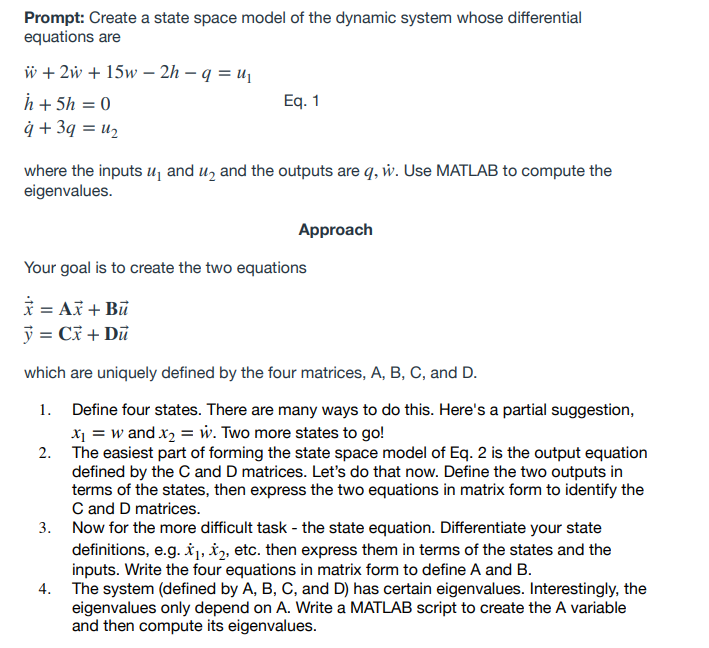 Solved Prompt: Create a state space model of ﻿the dynamic | Chegg.com