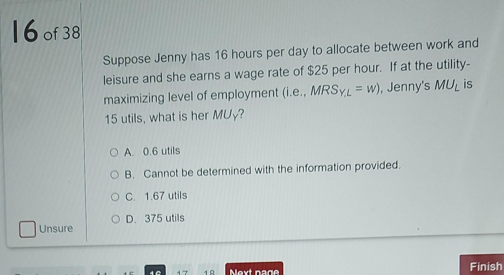 Solved 16 of 38 Suppose Jenny has 16 hours per day to | Chegg.com