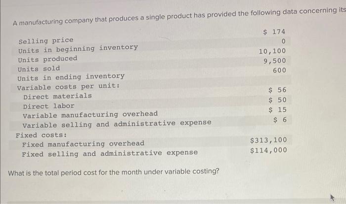 Solved A Manufacturing Company That Produces A Single 