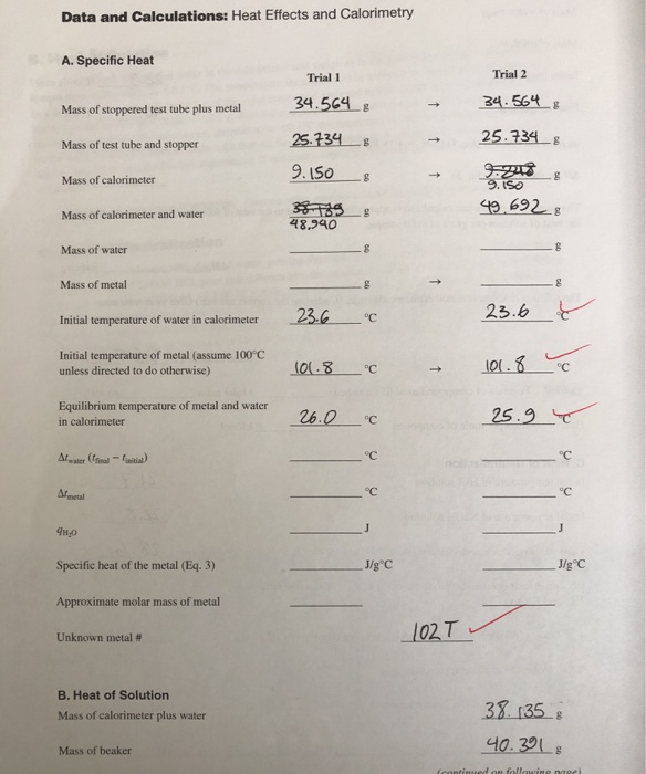 Data and Calculations Heat Effects and Calorimetry