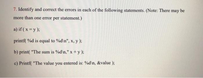Solved 7. Identify and correct the errors in each of the | Chegg.com