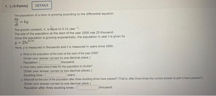 Solved The population of a town is growing according to the | Chegg.com