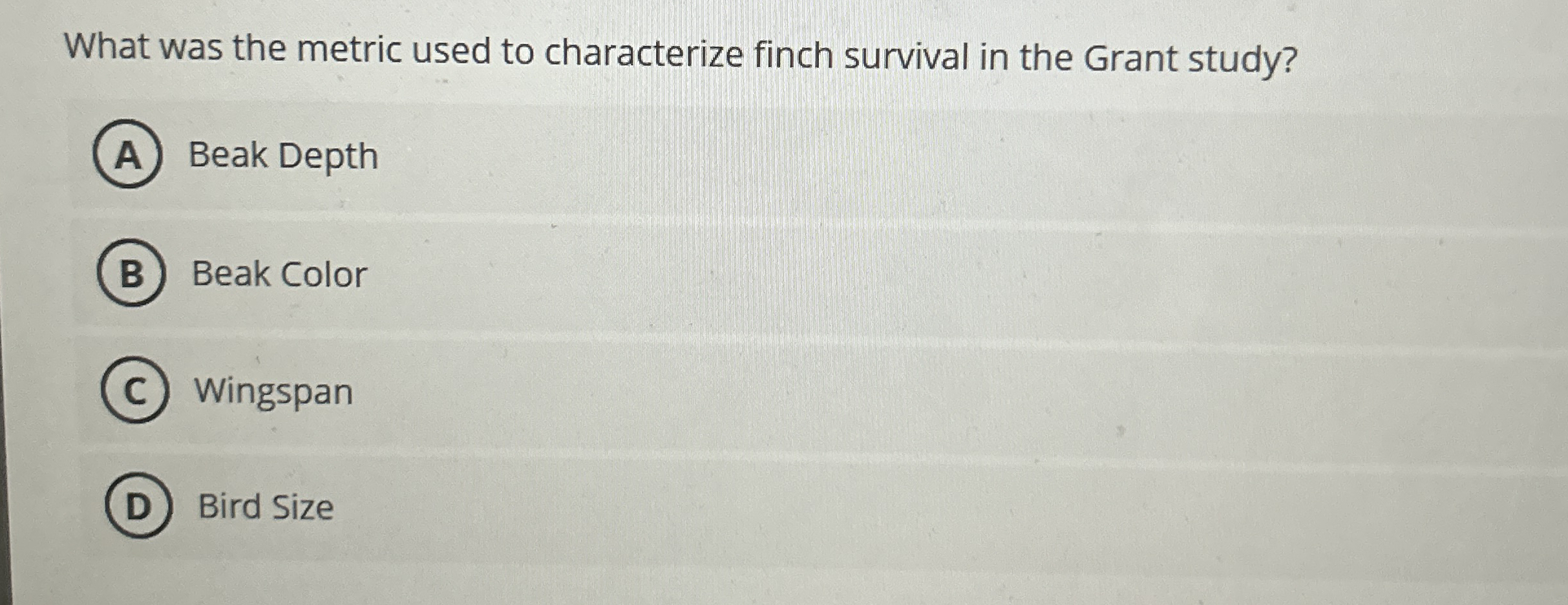 Solved What was the metric used to characterize finch | Chegg.com