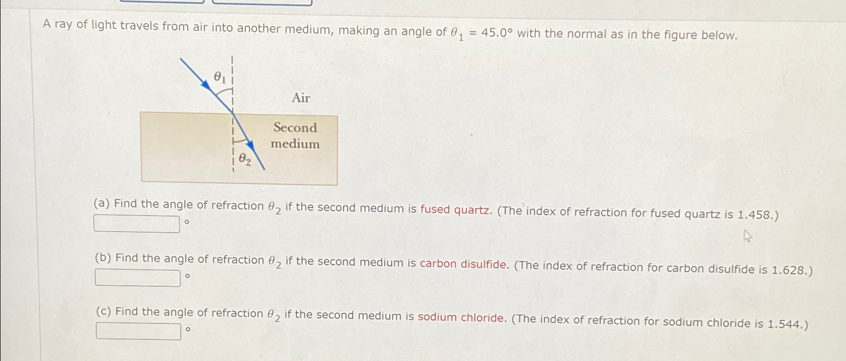 Solved A ray of light travels from air into another medium, | Chegg.com