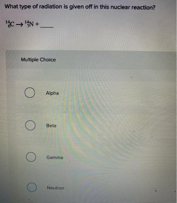 Solved What type of radiation is given off in this nuclear | Chegg.com