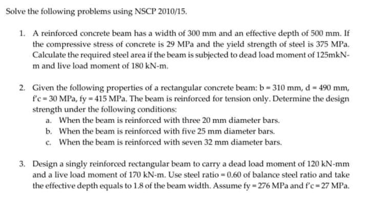 Solved Solve the following problems using NSCP 2010/15. 1. A | Chegg.com