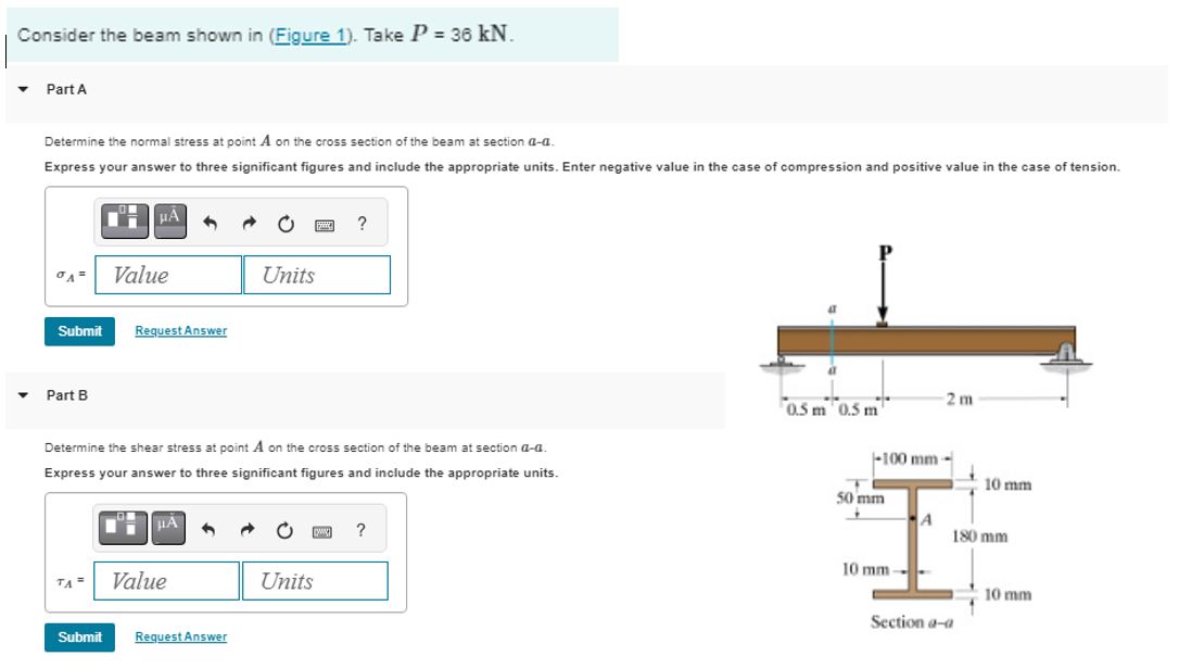 Solved Part ADetermine the normal stress at point A ﻿on the | Chegg.com