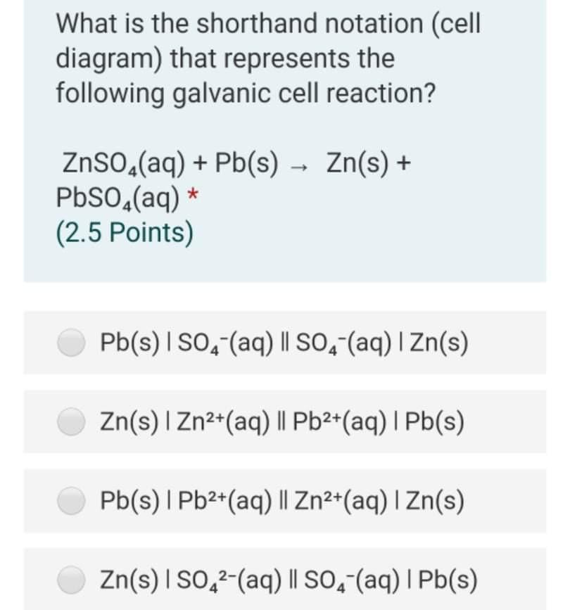 Solved What is the shorthand notation (cell diagram) that | Chegg.com