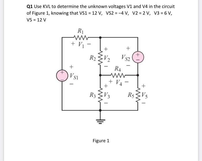 Solved Q1 Use KVL To Determine The Unknown Voltages V1 And | Chegg.com