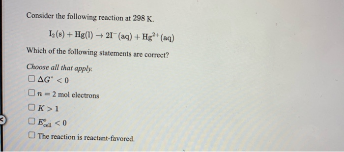 Solved Consider The Following Reaction At 298 K Cu² Aq