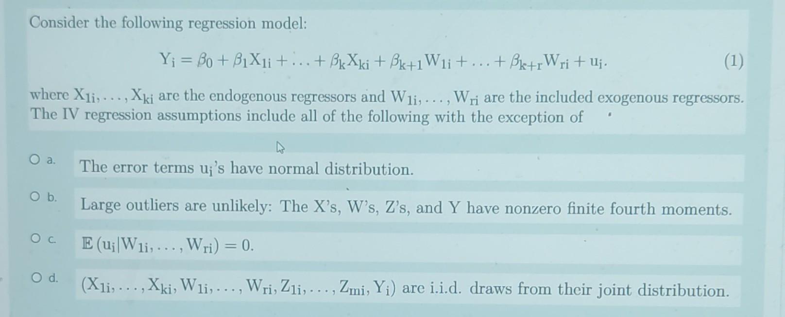Solved Consider the following regression model: | Chegg.com
