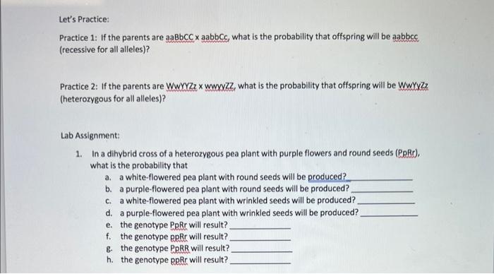 Solved Practice 1: If the parents are aaBbcc x aabbcc, what | Chegg.com