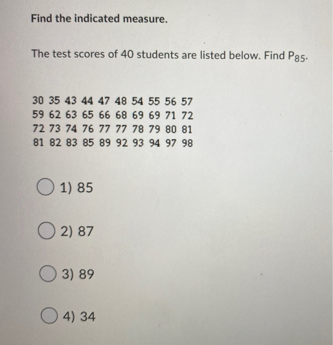 Solved Find the indicated measure. The test scores of 40 | Chegg.com