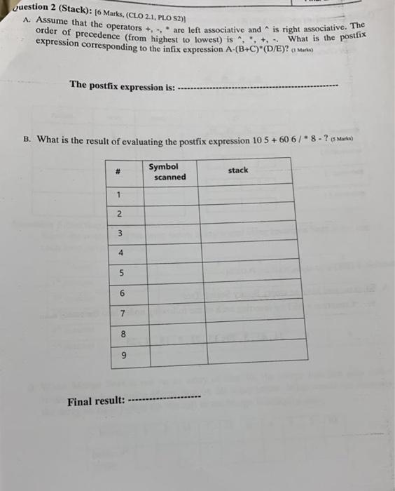 Solved Question 2 (Stack): 16 Marks, (CLO 2.1, PLO S2)] A. | Chegg.com