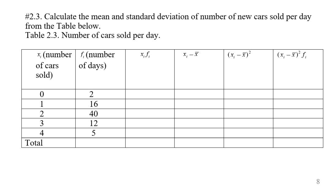 Solved #2.3. Calculate the mean and standard deviation of | Chegg.com