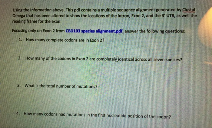 Solved Below is a multiple sequence alignment that was | Chegg.com