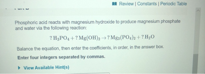 What Is The Balanced Equation For The Reaction Between Phosphoric Acid And Magnesium Hydroxide