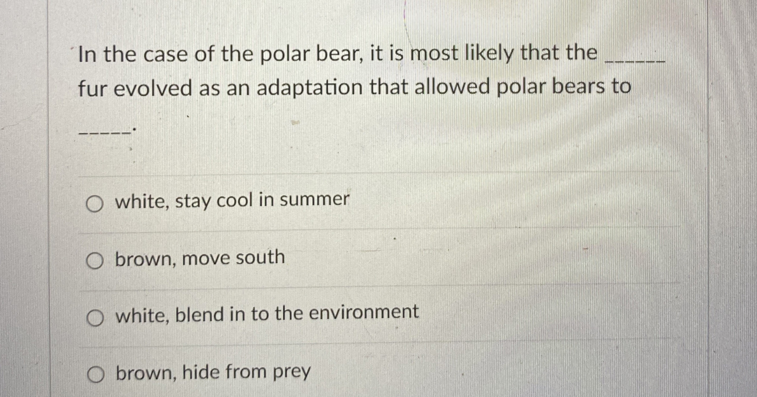 Solved In the case of the polar bear, it is most likely that | Chegg.com