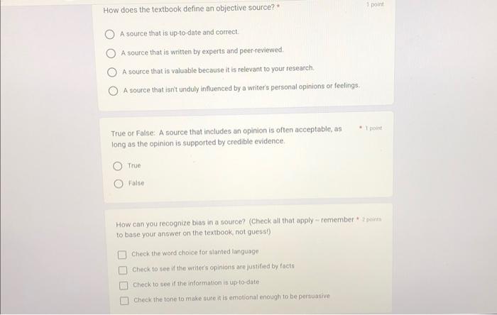 How does the textbook define an objective source? * 1 | Chegg.com