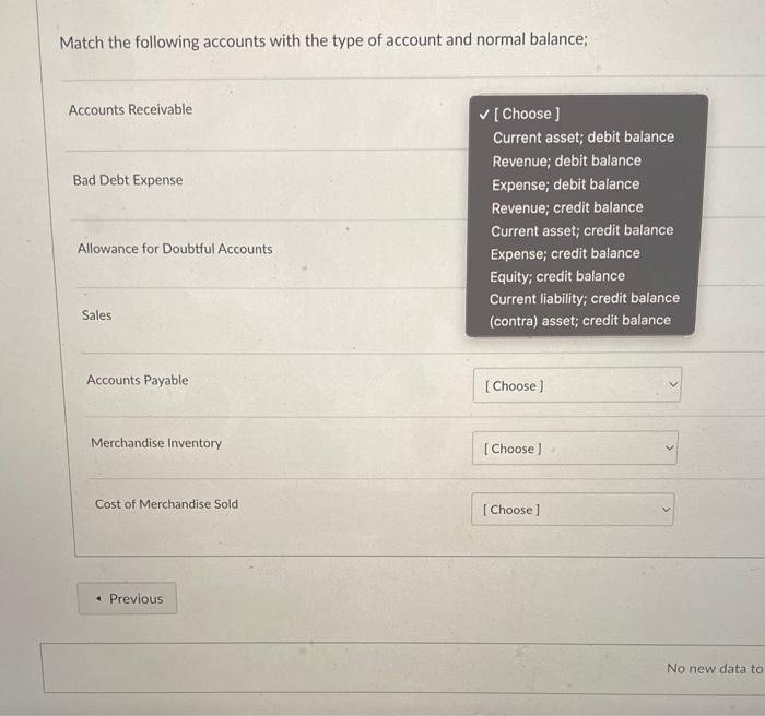 Solved Match the following accounts with the type of account | Chegg.com