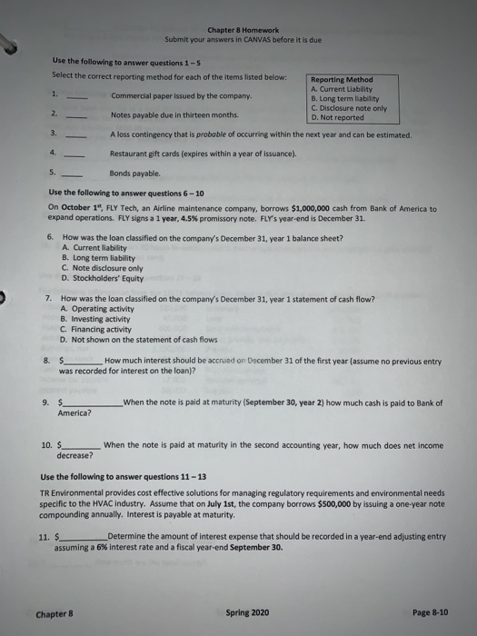 Solved Chapter 8 Homework Submit your answers in CANVAS | Chegg.com