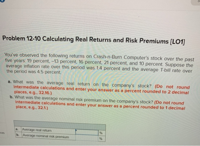 Solved Problem 12-10 Calculating Real Returns and Risk | Chegg.com