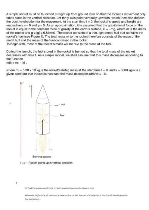 Solved A simple rocket must be launched straight up from | Chegg.com