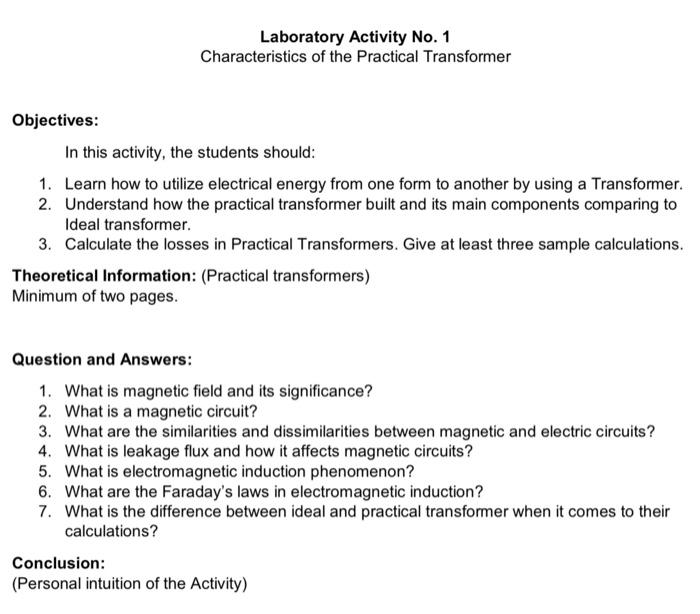 Solved Laboratory Activity No. 1 Characteristics of the | Chegg.com