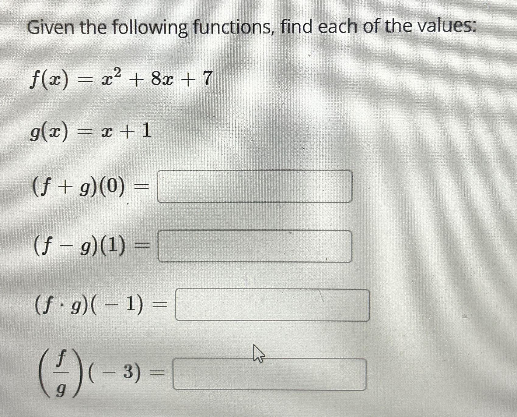 Solved Given the following functions, find each of the | Chegg.com