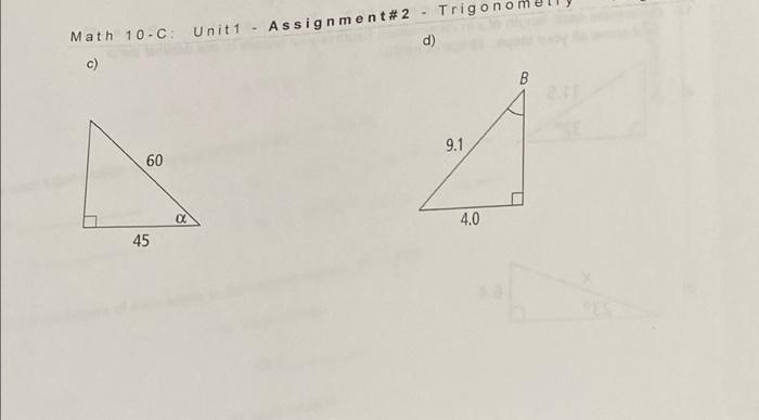 Solved Math 10-C Unit 1 - Assignment#2 - Trigonometry 12. | Chegg.com