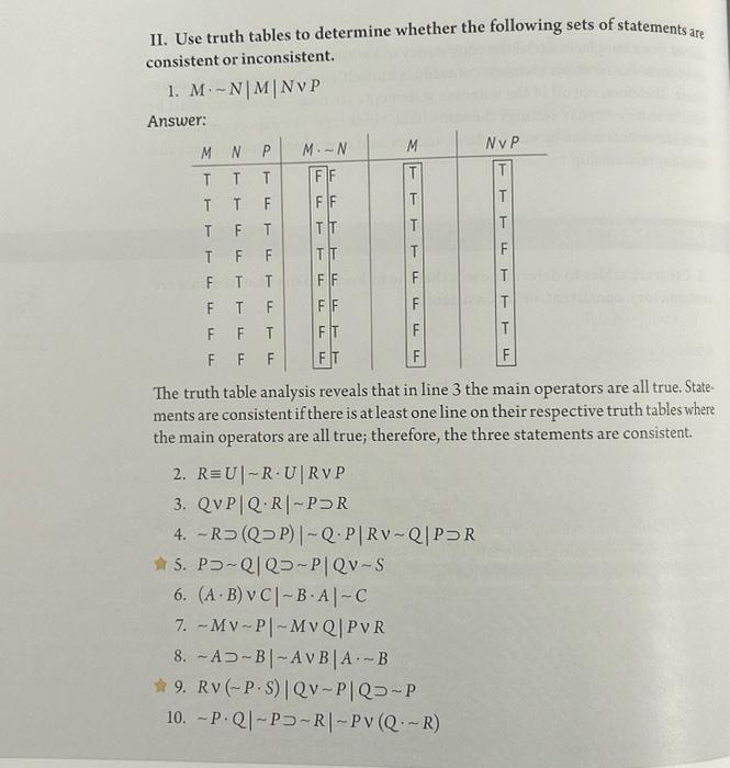 II. Use truth tables to determine whether the | Chegg.com