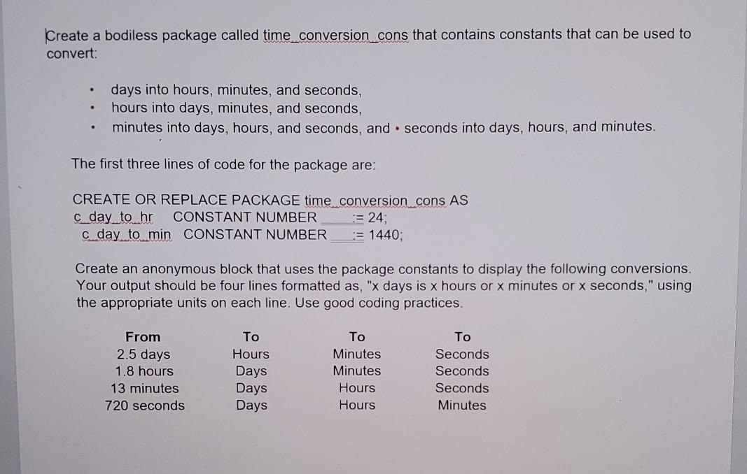 Solved Create a bodiless package called time conversion cons | Chegg.com