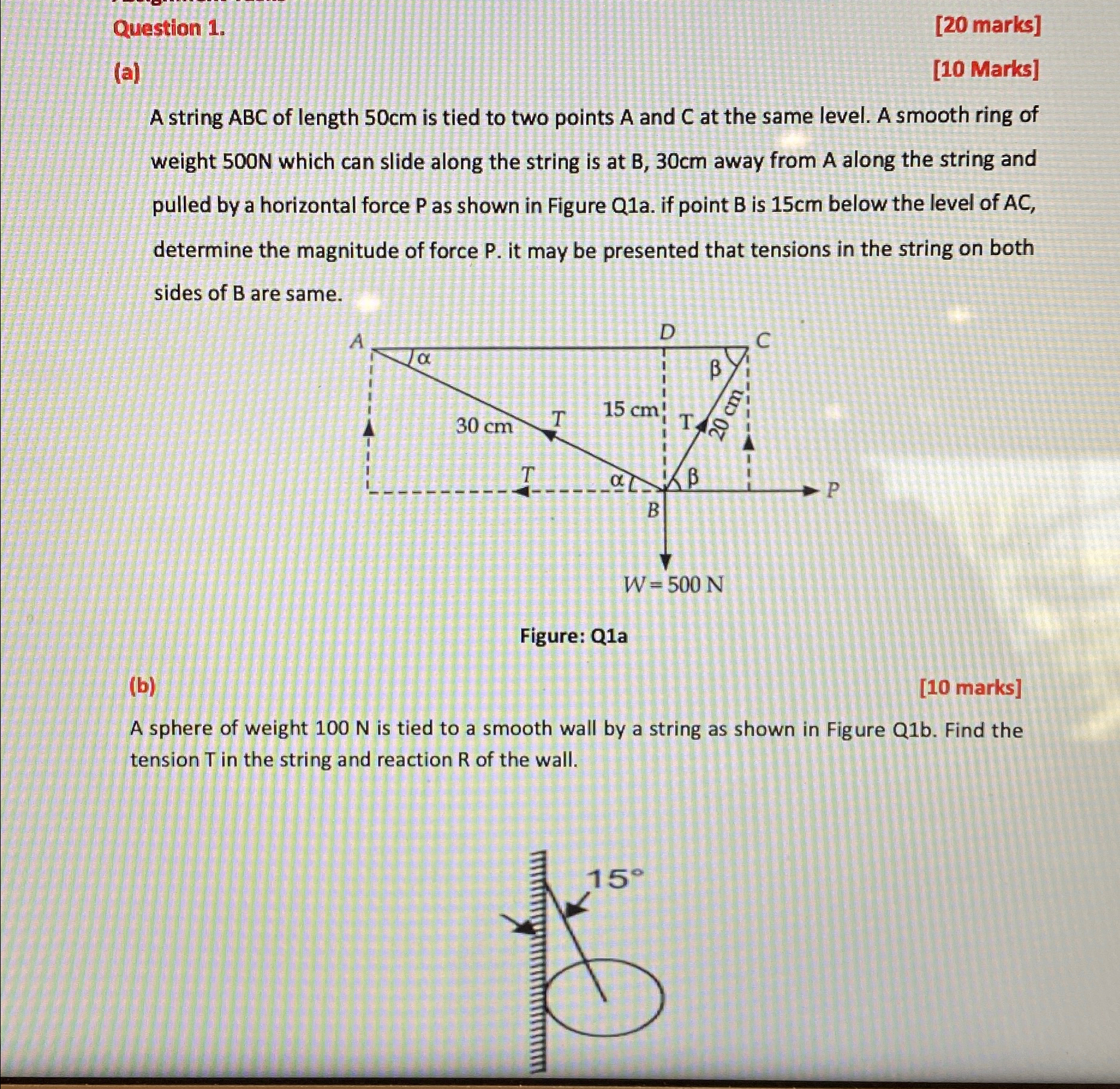 Solved Question ﻿(a) ﻿A string ABC of length 50cm ﻿is tied | Chegg.com