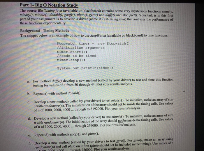 Solved Part 1 - Big O Notation Study The source file Timing | Chegg.com